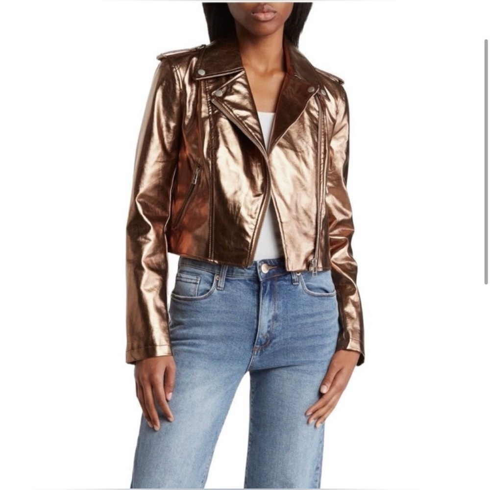 NEW Avec Les Filles Bronze Faux-Ever Vegan Designer Leather Moto Biker Jacket